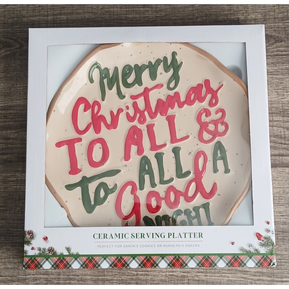 Merry Christmas To All & To All A Good Night 2 Ceramic Serving Platters. New